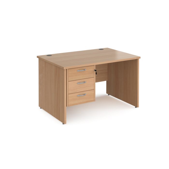 Maestro 25 panel end 800mm deep desk with 3 drawer ped-Beech Maestro 25 panel end 800mm deep desk with 3 drawer ped-Beech