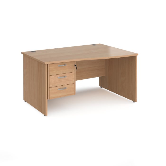 Maestro 25 panel end right hand wave desk with 3 drawer ped-Beech Maestro 25 panel end right hand wave desk with 3 drawer ped-Beech