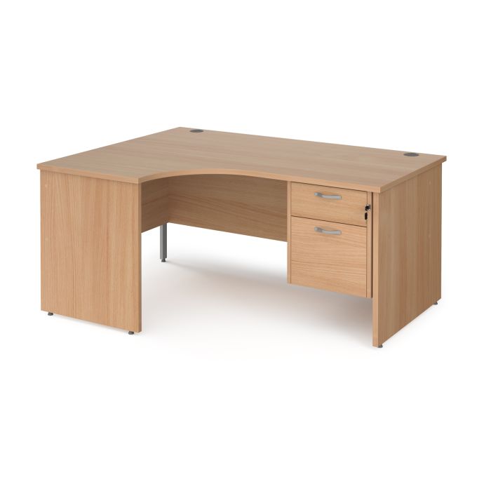 Maestro 25 panel end left hand ergonomic desk with 2 drawer ped-Beech Maestro 25 panel end left hand ergonomic desk with 2 drawer ped-Beech
