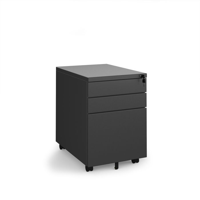 Steel 3 drawer wide mobile pedestal-Black Steel 3 drawer wide mobile pedestal-Black
