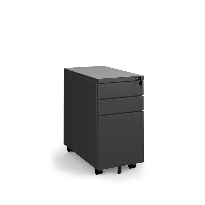 Steel 3 drawer narrow mobile pedestal-Black Steel 3 drawer narrow mobile pedestal-Black
