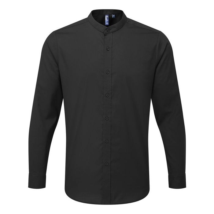 Banded collar grandad long sleeve shirt - Black - S Banded collar grandad long sleeve shirt - Black - S