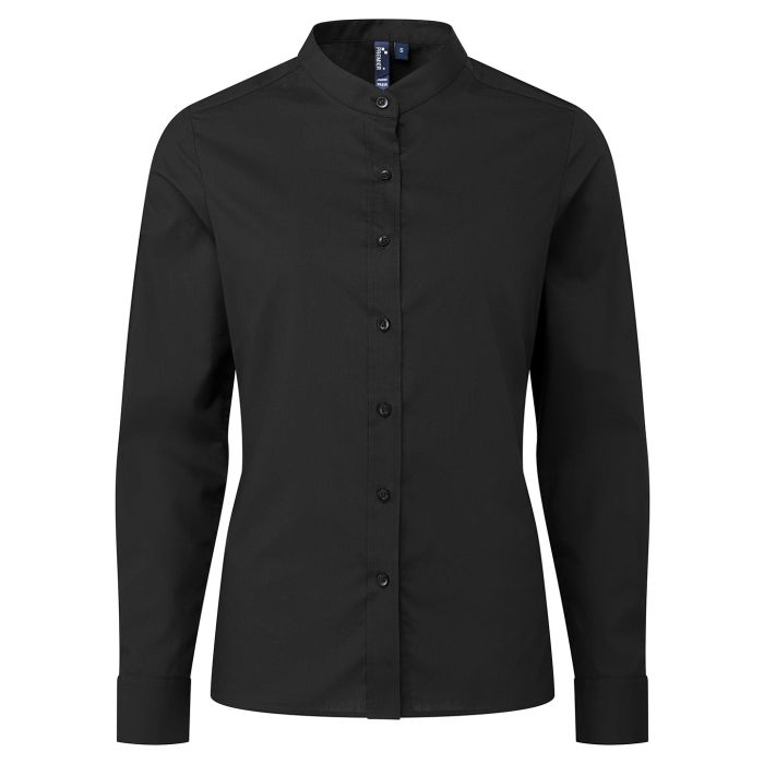 Women's banded collar 'grandad' shirt - Black - S Women's banded collar 'grandad' shirt - Black - S