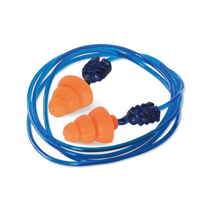 ORANGE CORDED TRI FLANGE REUSABLE EAR PLUG SNR 34 - Orange