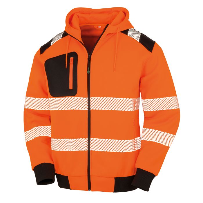 Recycled robust zipped safety hoodie - Fluorescent Orange/Black - S Recycled robust zipped safety hoodie - Fluorescent Orange/Black - S