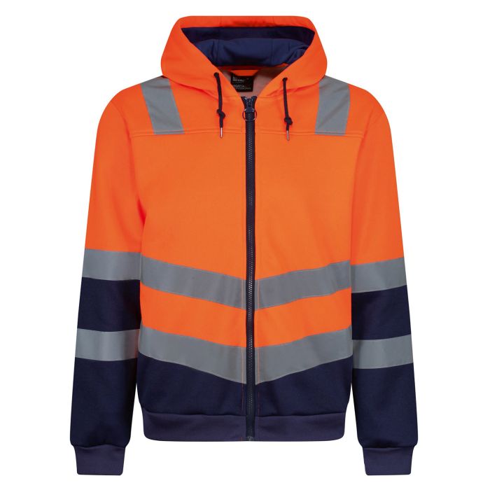 Pro hi-vis full zip hoodie - Orange/Navy - S