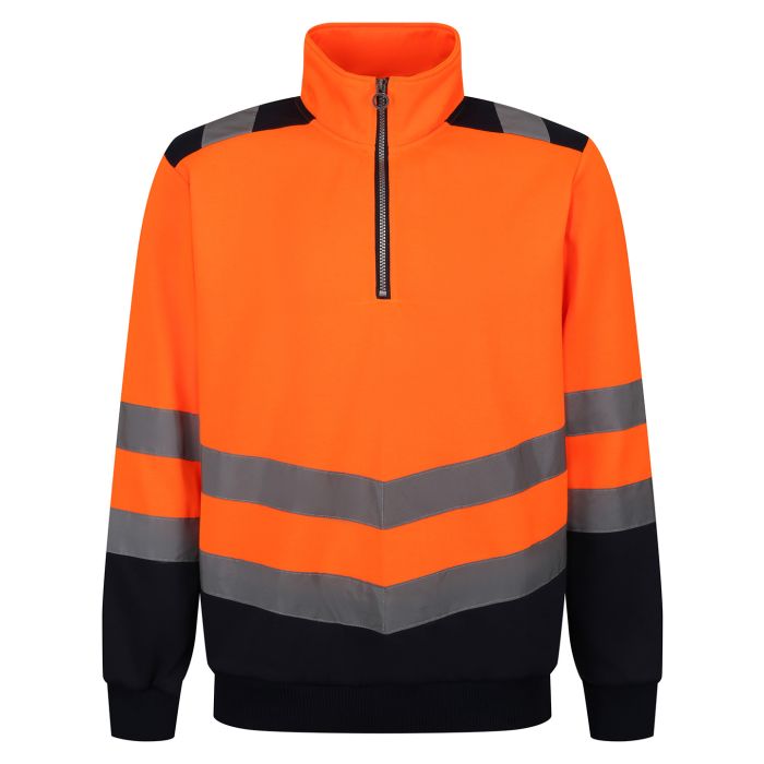Pro hi-vis ¼-zip sweatshirt - Orange/Navy - S