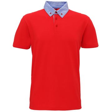 Men's chambray button-down collar polo - Red/Denim - S