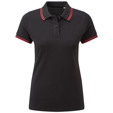 Women's classic fit tipped polo - Black/Red - XS
