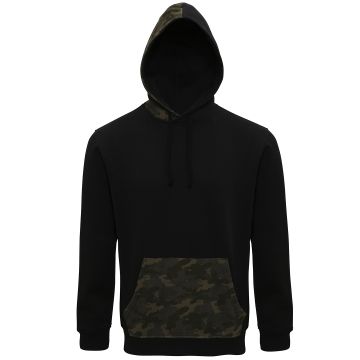 Men's camo trimmed hoodie - Black/Green Camo - S