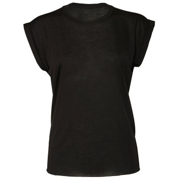 Women's flowy muscle tee with rolled cuff - Black - S