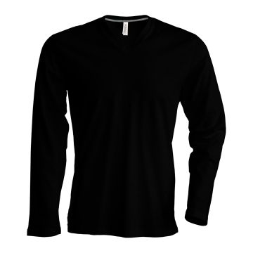 Men's long-sleeved V-neck T-shirt - Black - S