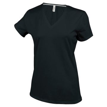 Ladies' short-sleeved V-neck T-shirt - Black - S