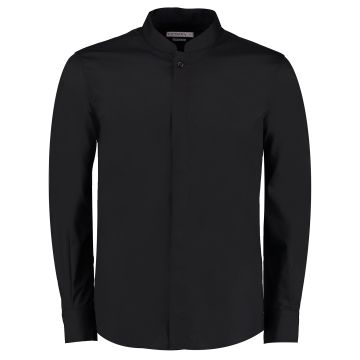 Mandarin collar shirt long-sleeved (tailored fit) - Black - S