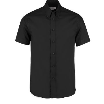 Premium Oxford shirt short-sleeved (tailored fit) - Black - 14.5