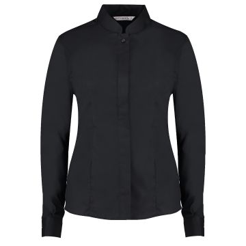 Women's mandarin collar shirt long-sleeved (tailored fit) - Black - Wom 8