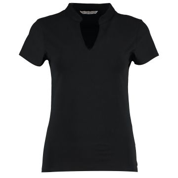 Women's corporate short-sleeved top v-neck mandarin collar (regular fit) - Black - Wom 8/10