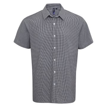 Microcheck (Gingham) short sleeve cotton shirt - Black/White - XS