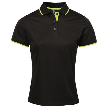 Women's contrast Coolchecker® polo - Black/Lime - XS