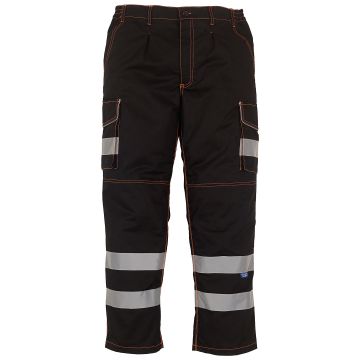 Hi-vis polycotton cargo trousers with kneepad pockets (HV018T/3M) - Black - 28 Reg
