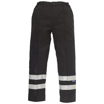 Reflective polycotton ballistic trousers (BS015T) - Black - 30 Reg
