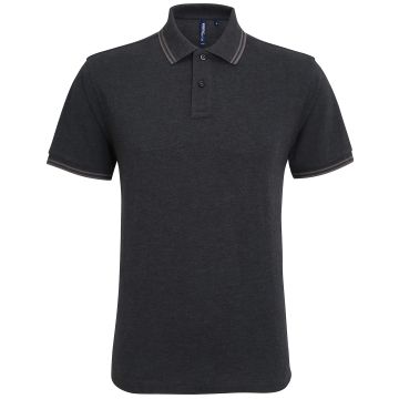 Men's classic fit tipped polo - Heather Black/Charcoal - M