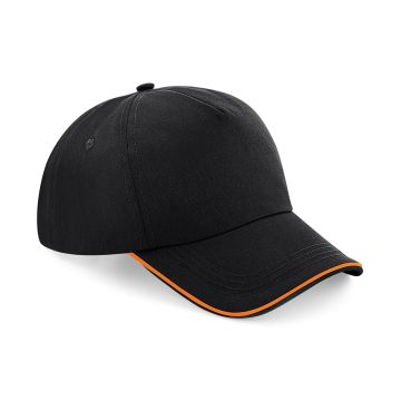 Authentic 5-panel cap - piped peak - Black/Orange - One size