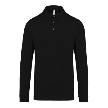 Jersey knit long sleeve polo shirt - Black - M