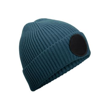 Circular fashion patch beanie - Airforce Blue/Black - One Size