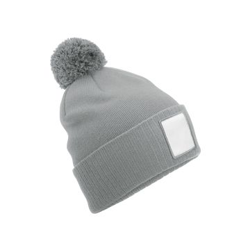 Appliqué patch pom beanie - Ash/White - One Size