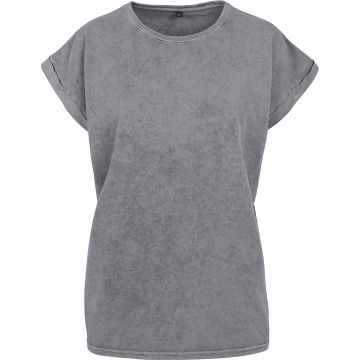 Women's acid washed extended shoulder tee - Asphalt - S