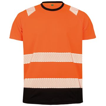 Recycled safety t-shirt - Fluorescent Orange/Black - S/M
